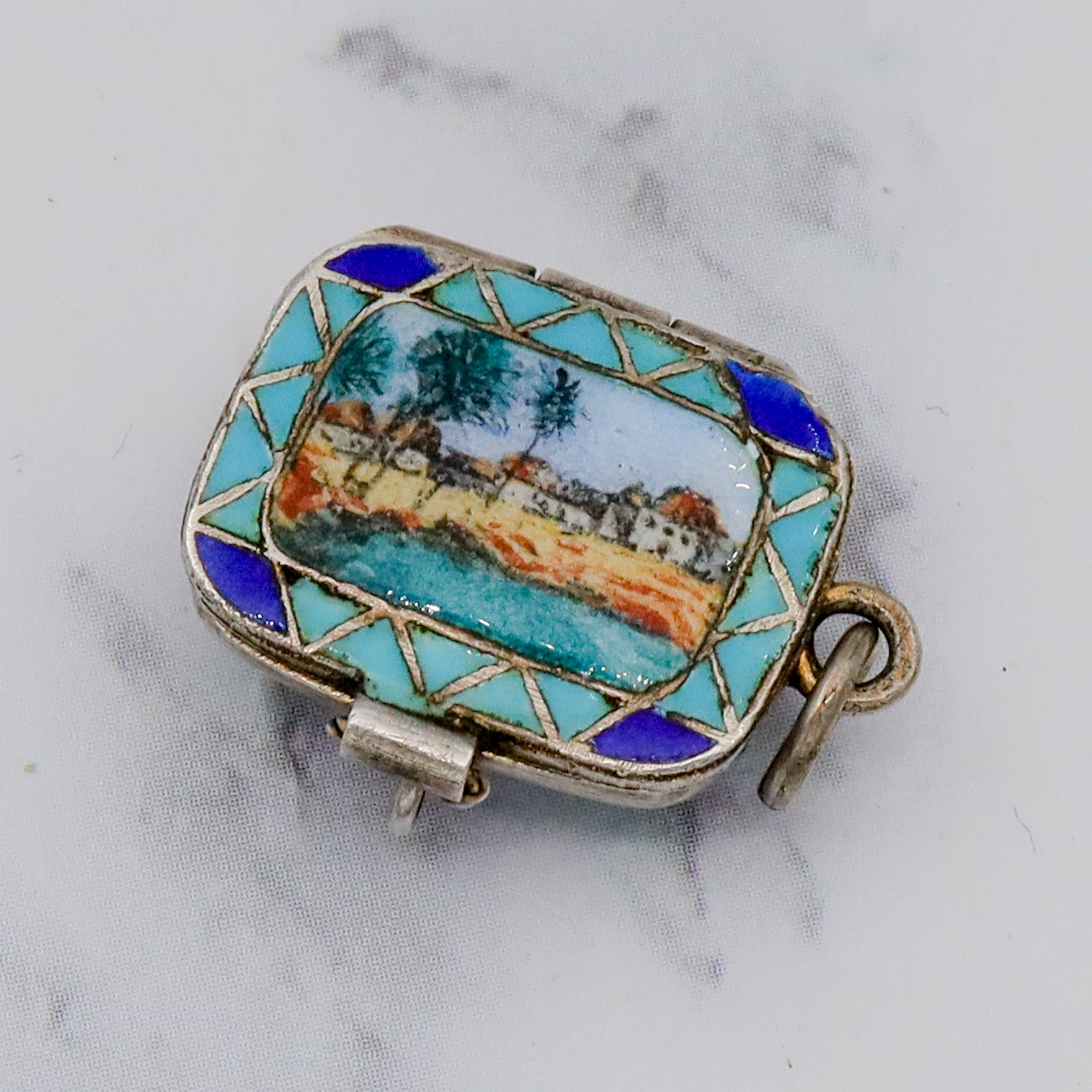 Large antique gilt .800 silver enamel Egyptian Baby Moses basket charm
